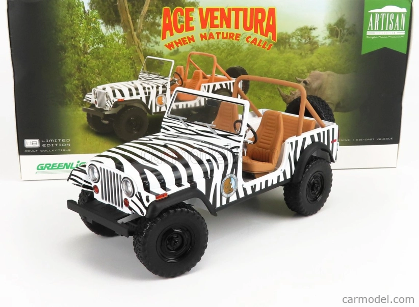 Greenlight Jeep Cj-7 Open 1976 - When Nature Calls - Ace Ventura - Movie 1995 1:18 Černá Bílá