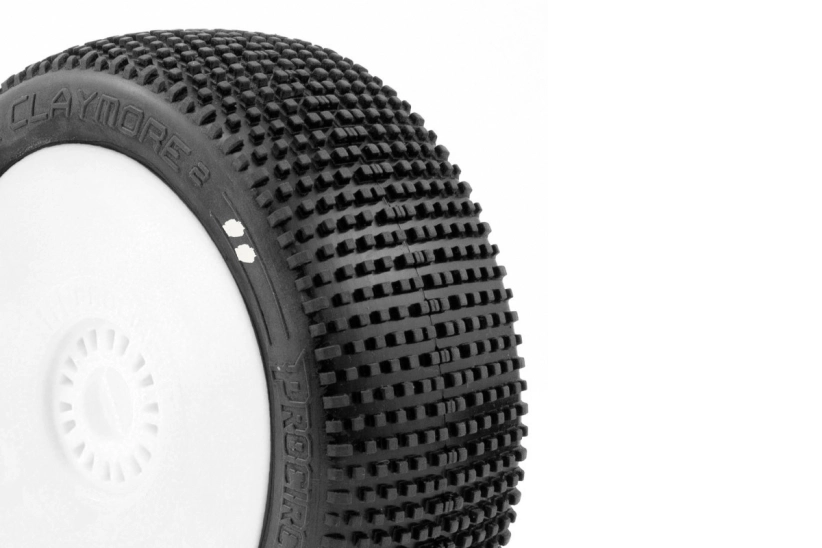 CLAYMORE V2 BUGGY S1 (SUPER SOFT) lepené pneumatiky, biele disky, 2 ks.