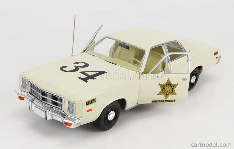 Greenlight Plymouth Fury Hazzard Police Hazzard County 1977 1:18 Bílá