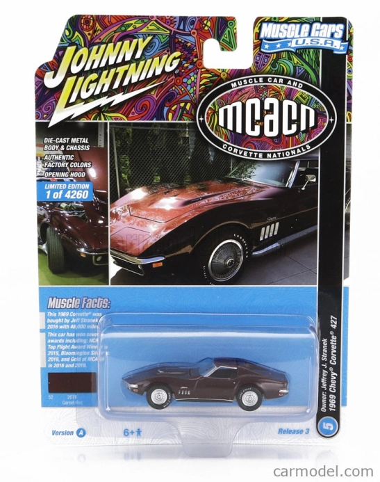 Johnny lightning Chevrolet Corvette 427 Coupe 1969 1:64 Bordeaux