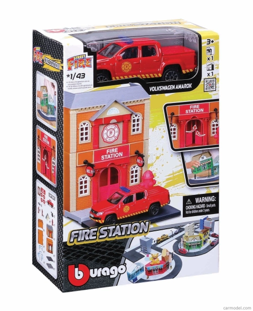Bburago Accessories Diorama – Set Fire Station With Volkswagen Amarok Pick-up 2009 1:43 Red