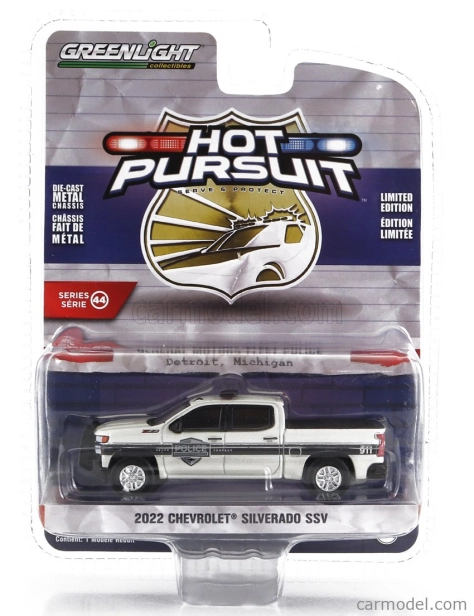 Greenlight Chevrolet Silverado Pick-up Ssv Police 2022 1:64 biely