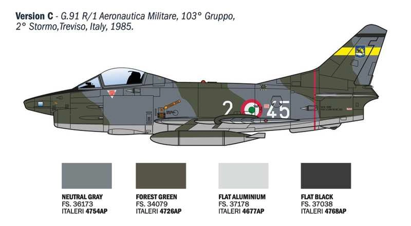 Italeri Fiat G91r Military Airplane 1967 - Aereonautica Militare Italiana - Italian Air Force 1:48 /