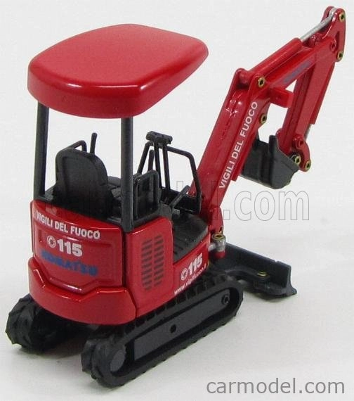 Oldcars Komatsu Pc18 - Ruspa Cingolata Vigili Del Fuoco - Hasičské auto 1:32 červené čierne