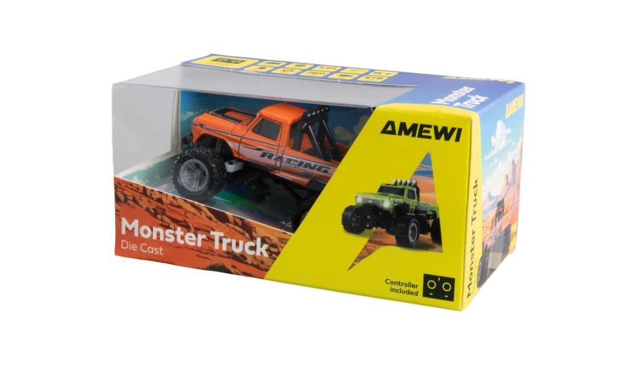 RC Monster Truck kovový 1:64 RTR LED Tempomat 2,4GHz oranžový