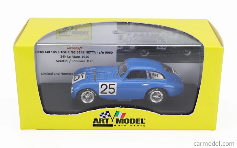 Umelecký model Ferrari 195s 2.3l V12 Touring Berlinetta Team Luigi Chinetti N 25 24h Le Mans 1950 Raymond Sommer - Dorino Serafini 1:43 Modrá