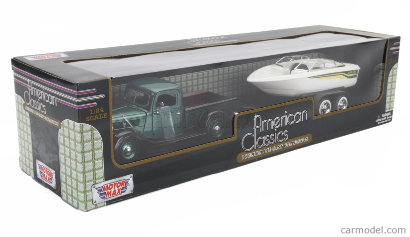 Motor-max Ford usa Pick-up With Trailer + Boat 1937 1:24 Zelená S Bílou