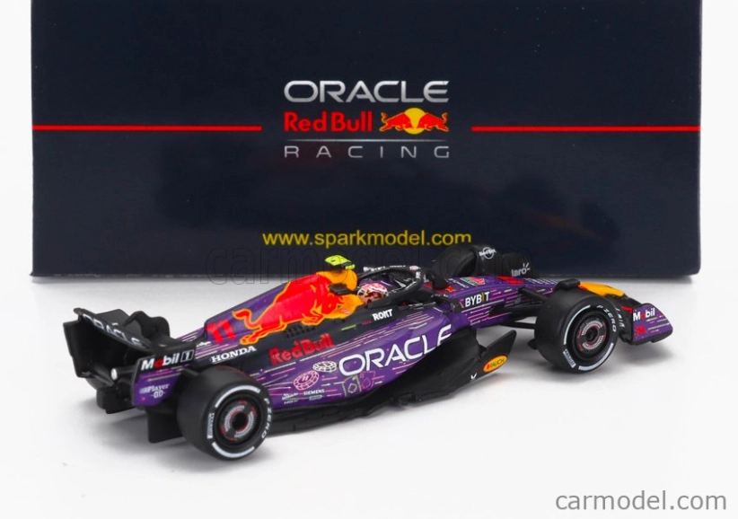 Spark-model Red bull F1  Rb19 Team Oracle Red Bull Racing N 11 3rd Las Vegas Usa Gp 2023 Sergio Perez 1:64 Fialová Žlutá Červená