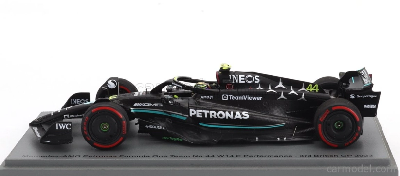 Spark-model Mercedes gp F1 W14 Team Mercedes-amg Petronas Formula One N 44 3rd British Gp 2023 Lewis Hamilton 1:43 Matt Black
