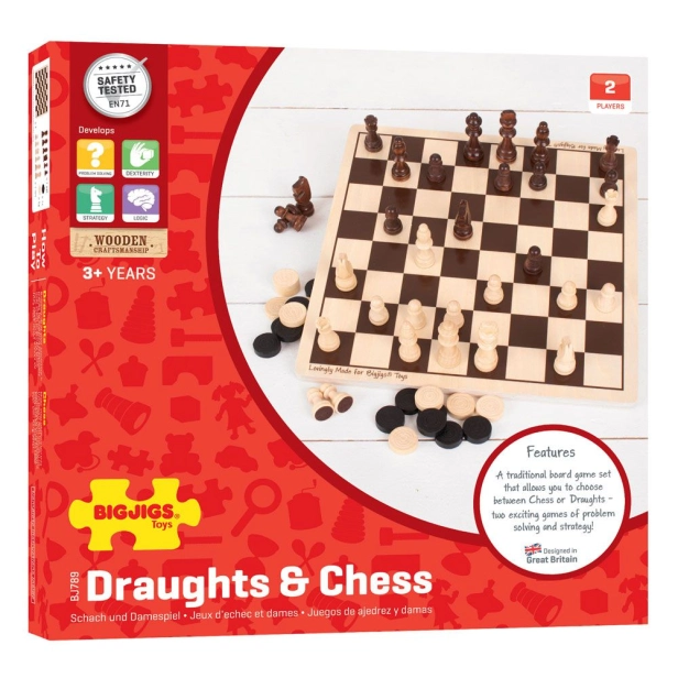 Bigjigs Toys Drevený šach a dáma - poškodený obal