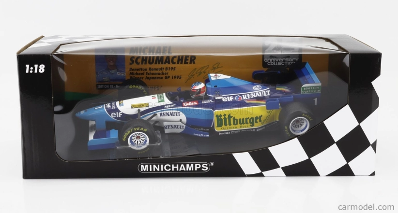 Minichamps Benetton F1 B195 Team Mild Seven Renault N 1 World Champion Winner Japan Gp With Rain Tyres Michael Schumacher 1995 1:18 Modrá Žlutá