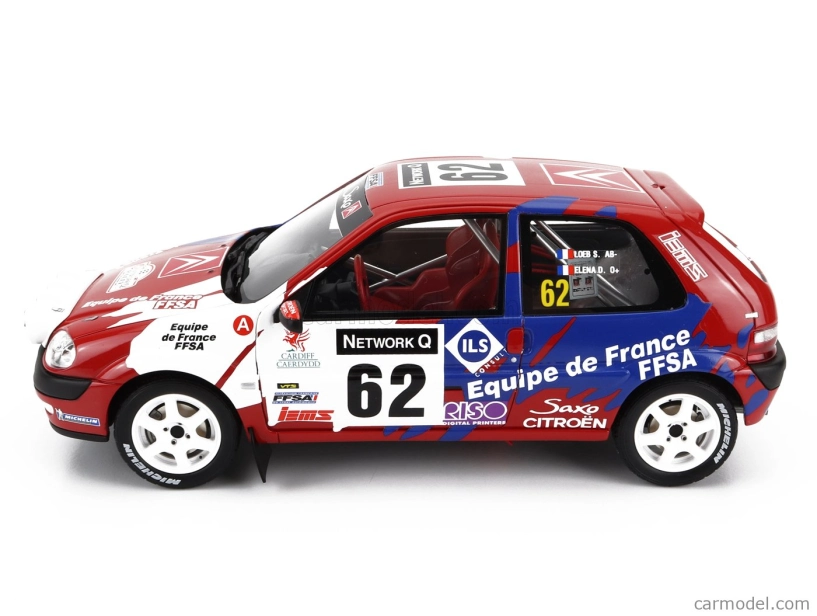 Otto-mobile Citroen Saxo Vts (nočná verzia) N 62 Rally Rac Lombard 2000 S.loeb - D.elena 1:18 Červená Biela Modrá