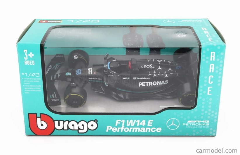 Bburago Mercedes gp F1 W14 Team Mercedes-amg Petronas F1 N 63 1:43, černá
