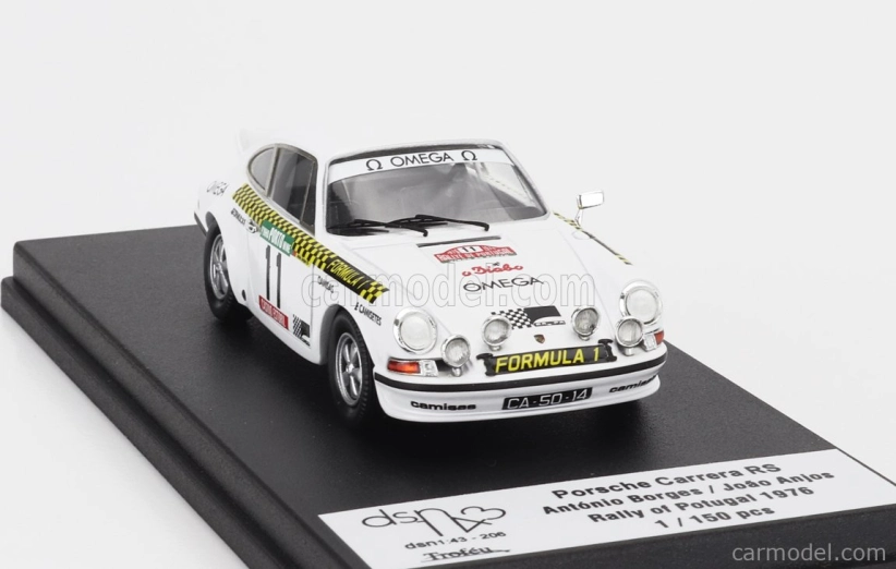Trofeu Porsche 911 Carrera Rs (nočná verzia) N 11 Rally Portugal 1976 Antonio Borges - Joao Anjos 1:43 Biela