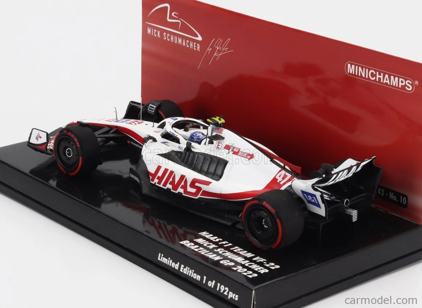 Minichamps Haas F1 Vf-22 Team Haas N 47 Brazilian Gp 2022 Mick Schumacher 1:43 Bílá Černá Červená