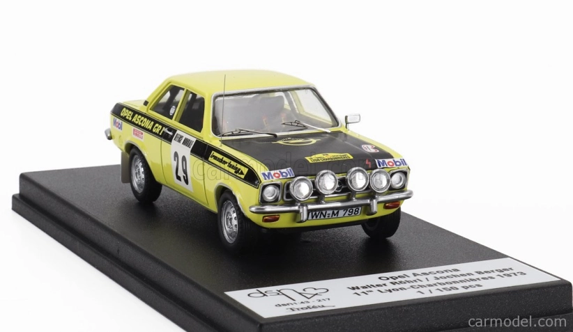 Trofeu Opel Ascona (nočná verzia) N 29 Rally Lyon Charbonnieres 1973 Walter Rohl - Jochen Berger 1:43 Žltá čierna
