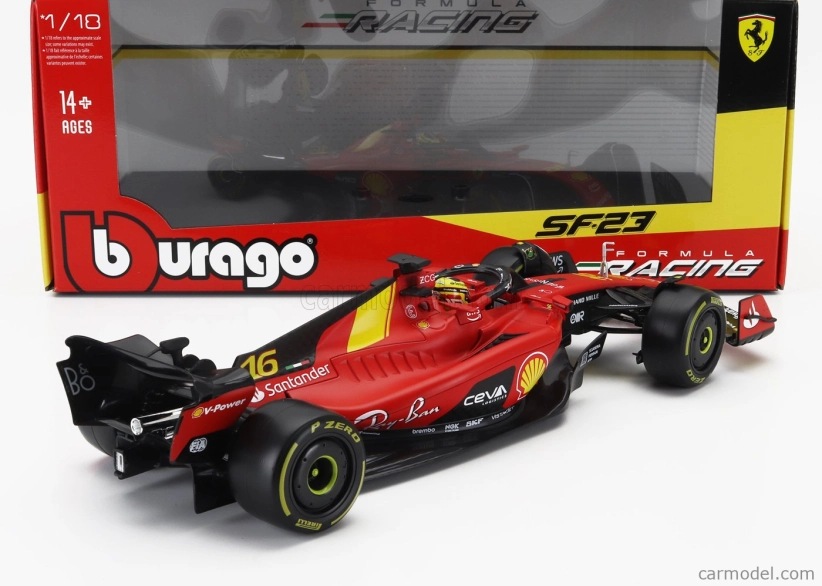 Bburago Ferrari F1  Sf-23 Team Scuderia Ferrari N 16 4th Monza Italy Gp 2023 Charles Leclerc 1:18 Červená Černá Žlutá