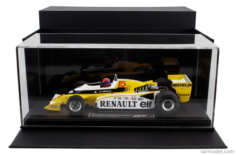 Gp-replicas Renault F1 Rs10 Team Renault Elf N 15 Pole Position And Winner France Gp (with Pilot Figure) 1979 Jean Pierre Jabouille - Con Vetrina - With Showcase 1:18 Žlutá Bílá