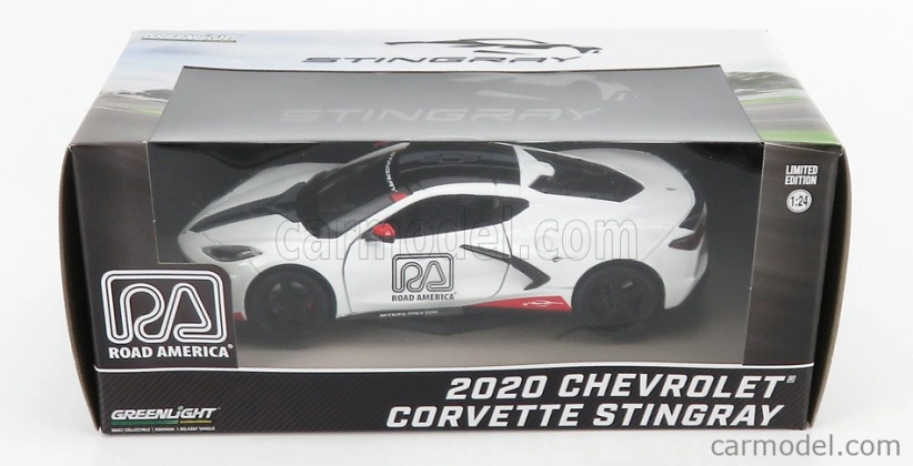 Greenlight Chevrolet Corvette C8 Official Pace Car Road America 2020 1:24 Bílá