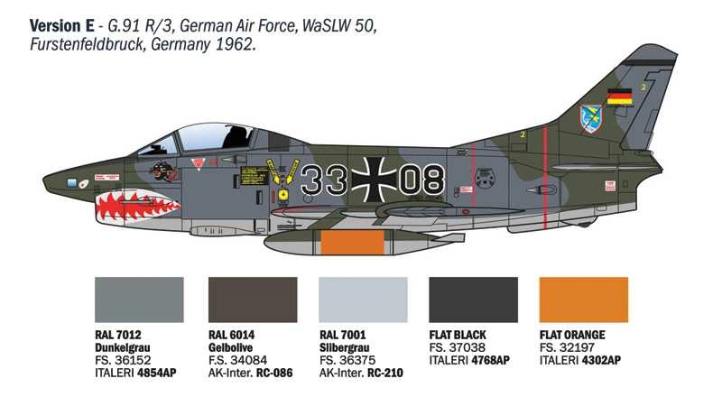 Italeri Fiat G91r Military Airplane 1967 - Aereonautica Militare Italiana - Italian Air Force 1:48 /