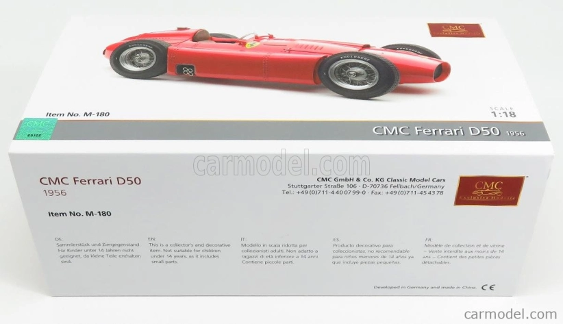 Cmc Ferrari F1 D50 N 0 Press 1956 (integrované nádrže - Serbatoi Integrati) 1:18 červená