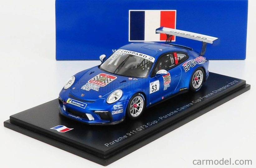Spark-model Porsche 911 991 N 53 Porsche Carrera Cup France Champion 2018 A.guven 1:43 Blue