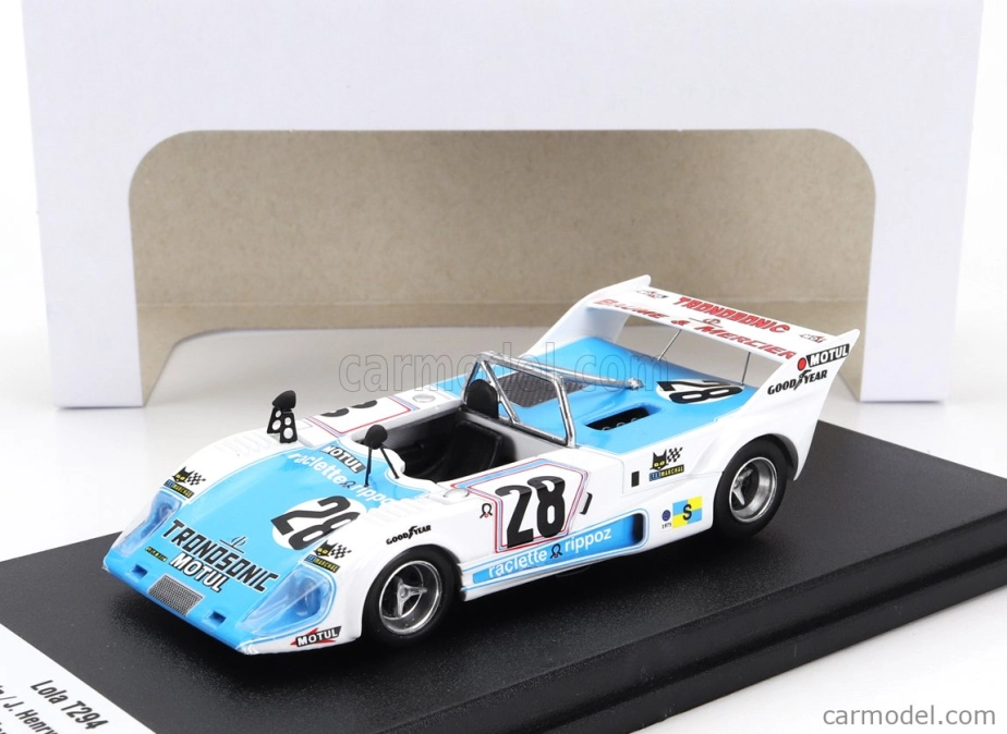 Trofeu Lola T294 1994cc S4 Team Societe Racing Organisation Course N 28 24h Le Mans 1975 Francois Servanin - Jacques Henry - Albert Dufrene 1:43 Bílá Světle Modrá