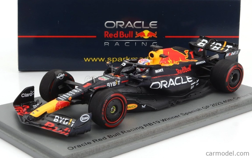 Spark-model Red bull F1 Rb19 Team Oracle Red Bull Racing N 1 Majster sveta (40. víťazstvo v kariére) Víťaz Španielsko Gp 2023 Max Verstappen 1:43 Matt Blue