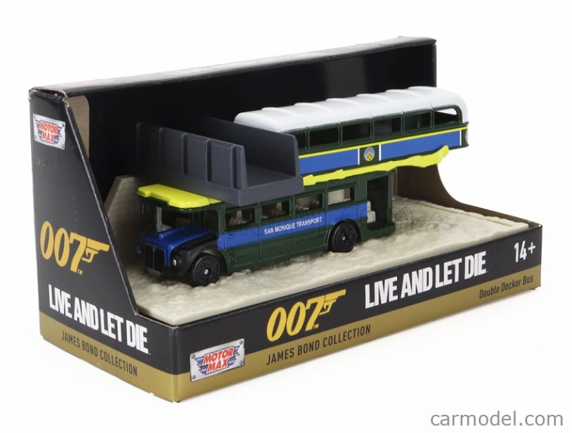 Motor-max Decker Diorama - Autobus s mostom 1960 - 007 James Bond - Live And Let Die - Vivi E Lascia Morire 1:64 Modrozelená