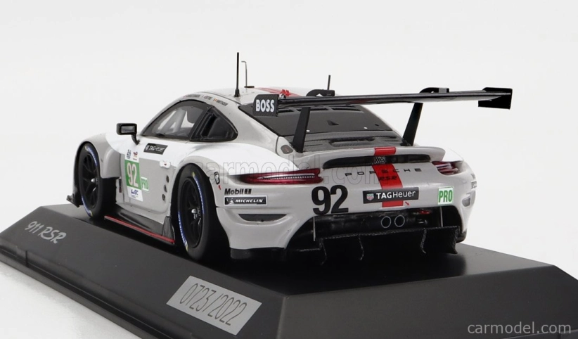 Spark-model Porsche 911 991-2 Rsr-19 4.2l Team Porsche Gt N 92 24h Le Mans 2022 Michael Christensen - Kevin Estre - Laurens Vanthoor 1:43 Bielo-sivo-červená