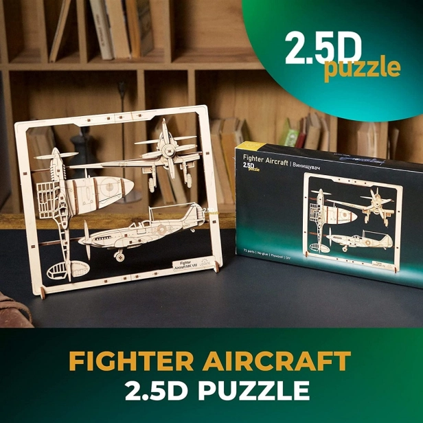 Ugears 2.5D dřevěné mechanické puzzle Stíhací letadlo