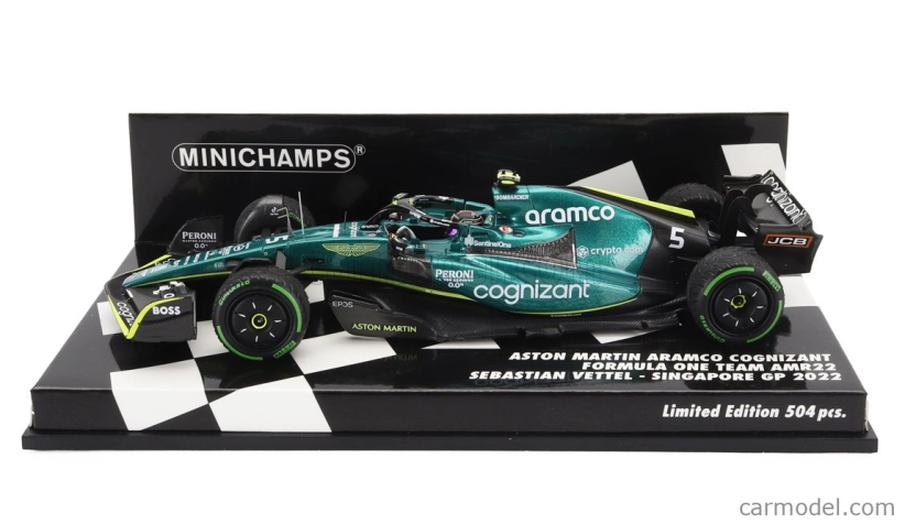 Minichamps Aston martin F1 Amr22 Team Aramco Cognizart N 5 8th Singapore GP 2022 Sebastian Vettel 1:43 Zelená čierna
