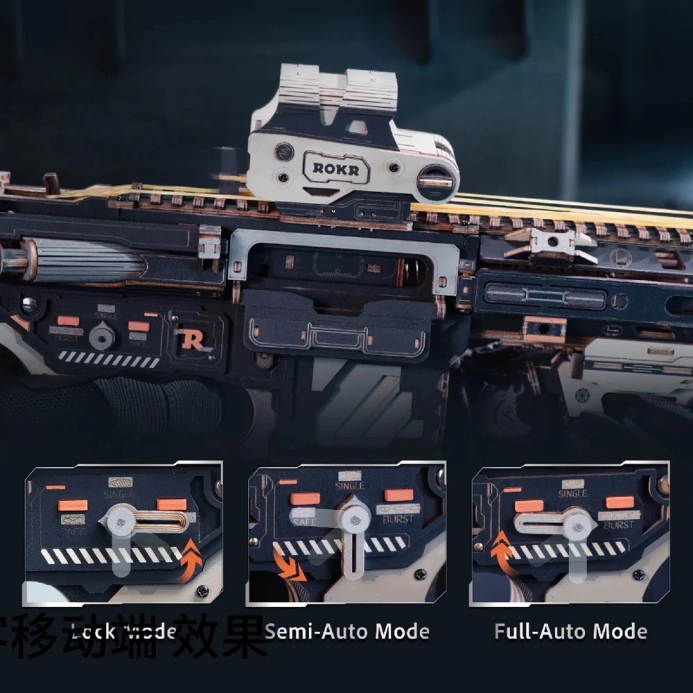 RoboTime 3D dřevěná skládačka Puška na vystřelování gumiček M416 Carbine