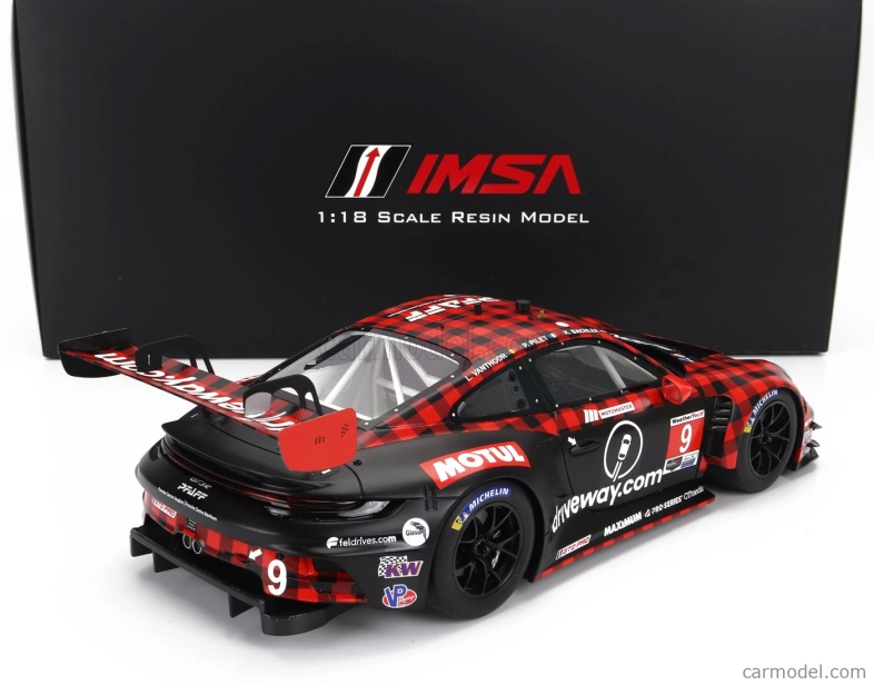 Truescale Porsche 911 992 Gt3 R Team Pfaff Motorsports N 9 Winner Gtd Pro Class 12h Sebring 2023 Klaus Bachler - Patrick Pilet - Laurens Vanthoor 1:18 Červená Černá