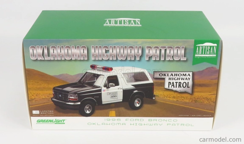 Greenlight Ford usa Bronco Oklahoma Highway Patrol Police 1996 1:18 Černá Bílá
