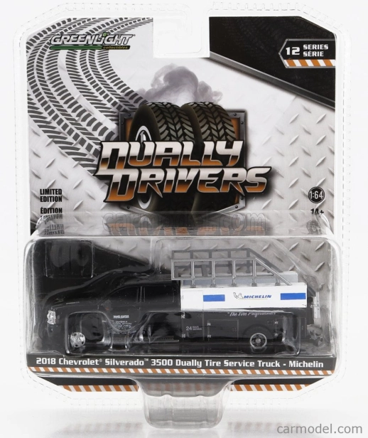 Greenlight Chevrolet Silverado 3500 Pick-up Michelin 2018 1:64 čierna biela