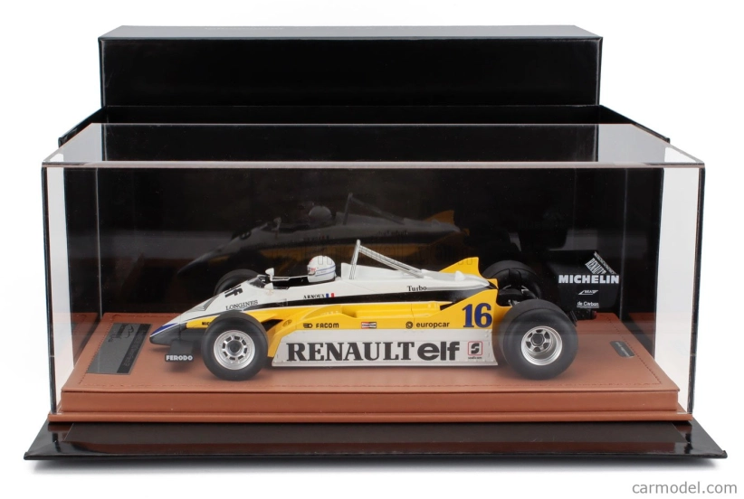 Tecnomodel Renault F1  Re30b V6 Turbo Team Renault Elf N 16 Winner France Gp (with Pilot Figure) 1982 Rene Arnoux 1:18 Bílá Žlutá Černá
