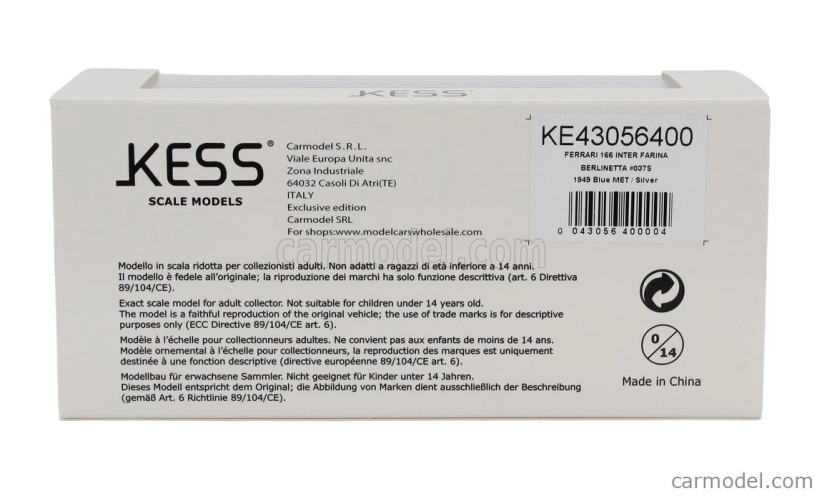 Kess-model Ferrari 166 S/n.037s Inter Farina Berlinetta 1949 1:43 Modrá strieborná