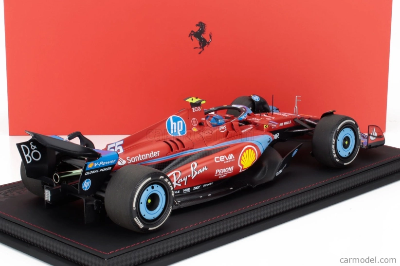 Bbr-models Ferrari F1 Sf-24 Team Scuderia Ferrari N 55 5th Miami Gp 2024 Carlos Sainz - Con Vetrina - With Showcase 1:18 Červená Světle Modrá