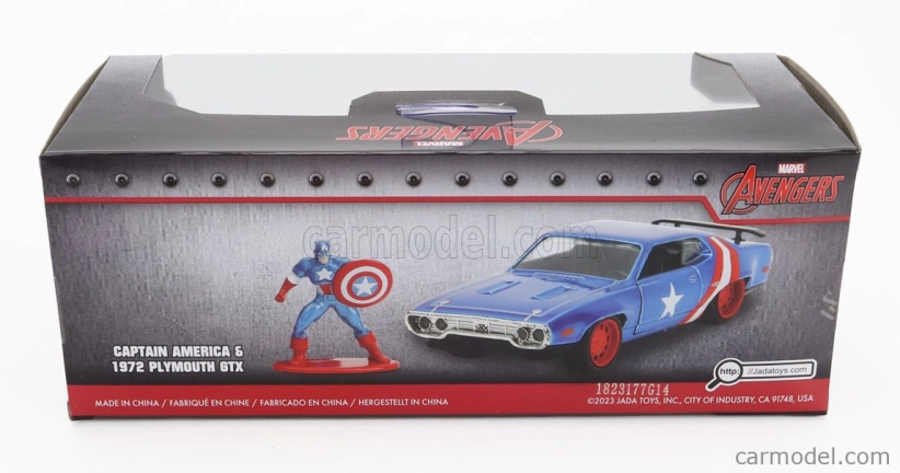 Jada Plymouth Gtx s postavičkou Kapitána Ameriky 1972 1:32 Modrá červená biela