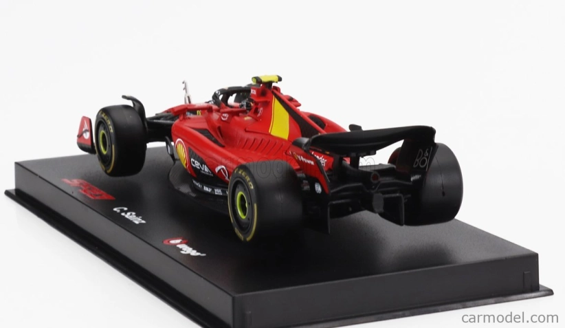 Bburago Ferrari F1 Sf-23 Team Scuderia Ferrari N 55 Pole Position 3rd Monza Italy Gp 2023 Carlos Sainz – With Pilot And Showcase 1:43 červená čierna žltá