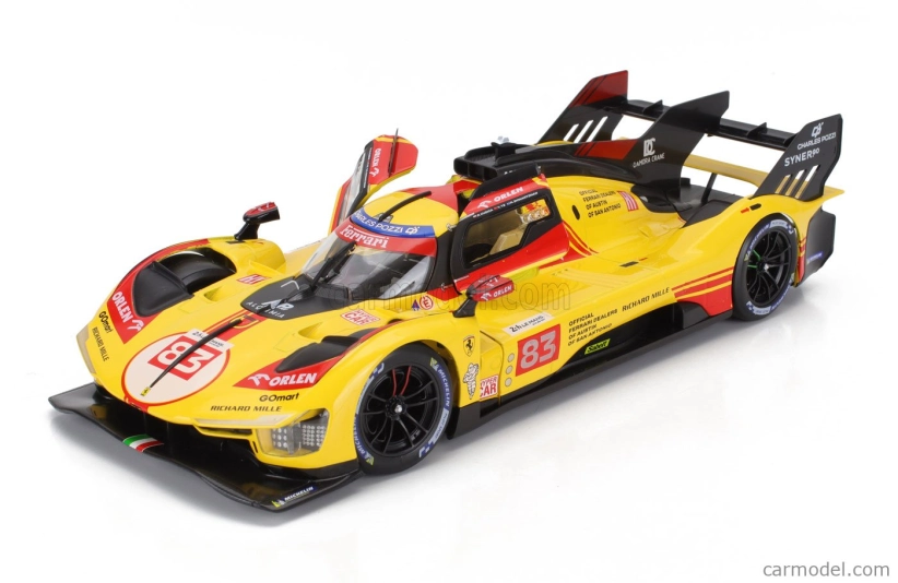 Bburago Ferrari 499p 3.0l Turbo V6 Team Af Corse N  83 24h Le Mans 2024 Robert Kubica - Robert Shwartzman - Yifei Ye - Con Vetrina - With Showcase 1:18 Žlutá Červená