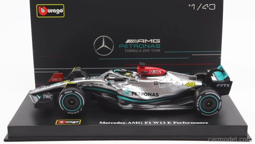 Bburago Mercedes gp F1 W13e Team Mercedes-amg Petronas F1 N 44 1:43, stříbrná