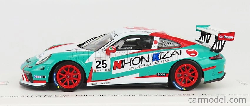 Spark-model Porsche 911 991 Gt3 Cup N 25 Porsche Carrera Cup Japan Pro-am Champion 2021 Kiyoshi Uchiyama 1:43 Light Blue White