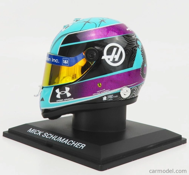 Mini prilba Schuberth prilba F1 Casco Prilba Vf-22 Team Haas N 47 Miami Gp 2022 Mick Schumacher 1:4 Light Blue Black