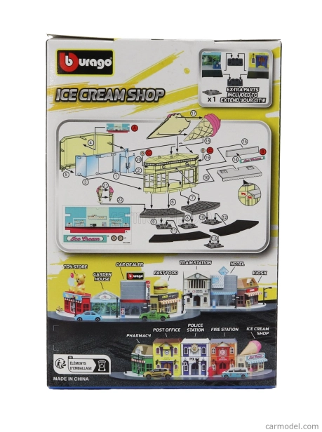 Bburago Accessories Diorama – Set Ice Cream Shop With Volkswagen T6 Minibus 2018 1:43 svetlomodro-biela