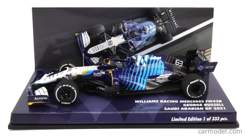 Minichamps Williams F1 Fw43b Mercedes M12 Eq Power+ Team Williams Racing N 63 Saudi Arabia Gp 2021 George Russel 1:43 biela svetlomodrá