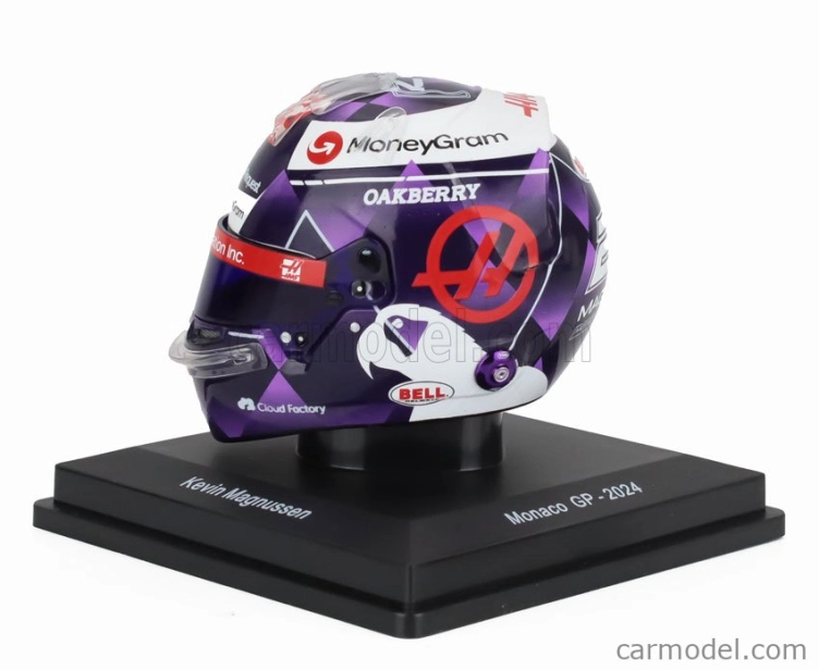 Spark-model Bell helmet Casco Helmet F1 Kevin Magnussen Team Haas N 20 Monaco Gp 2024 1:5 Modrá Violetová