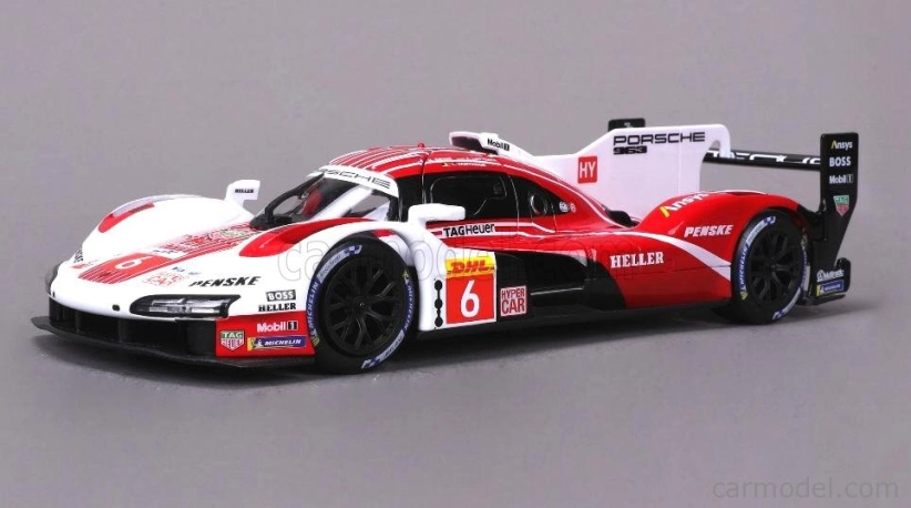 Bburago Porsche 963 9rd 4.6l Turbo V8 Team Porsche Penske Motorsport N 6 4th 24h Le Mans (pole Position) 2024 Kevin Estre - Andre Lotterer - Laurens Vanthoor 1:24 Červená Bílá Černá