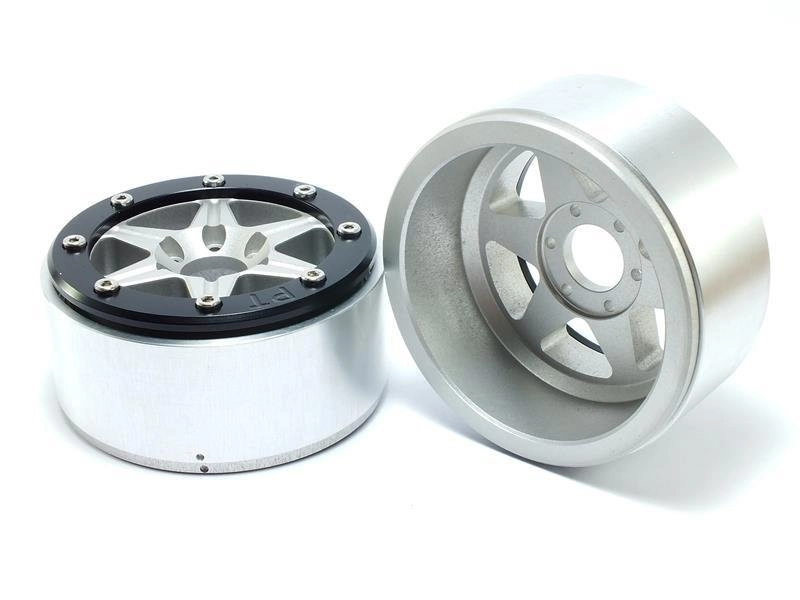 Kovové Beadlock CNC disky Absima Metsafil 1.9 SixStar Silver/Black 2 ks